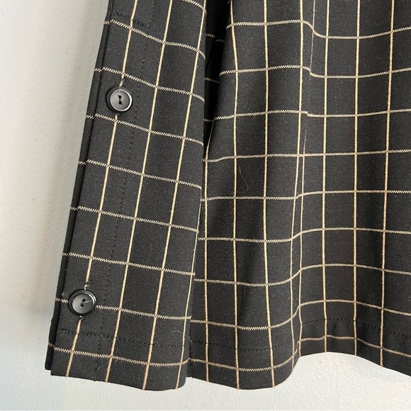 J jill Ponte Knit Windowpane Top Black Camel Boatneck Button Sleeve Size M - Picture 4 of 11